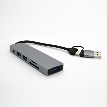 Winex 5in1 UsbA ve Type-C to 3x USB3.0, TF, SD, Type-C Çoklayıcı Hub Adaptör