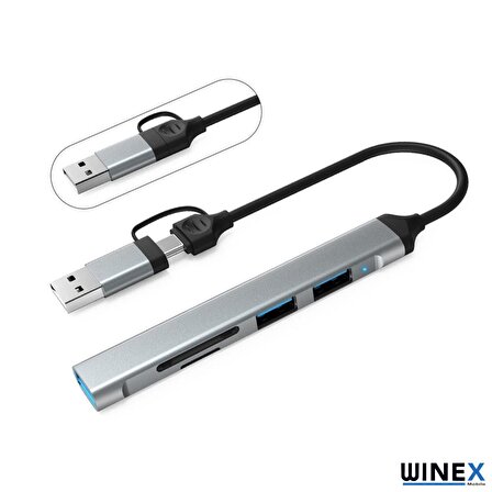 Winex 5in1 UsbA ve Type-C To UsbA 3.01, TF, SD Çoklayıcı Hub Adaptör