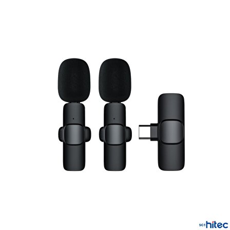 ScHitec K9 Type-C Çift Kablosuz Wireless HD Yaka Mikrofonu Siyah