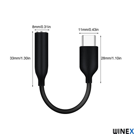 Winex UC10 Type-C to 3.5mm Jack Dönüştürücü Adaptör Siyah