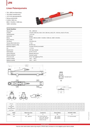 Opkon LPH Lineer Potansiyometre 250 mm