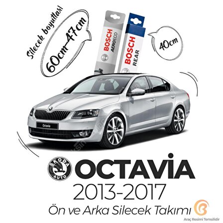 Skoda Octavia Ön ve Arka Silecek Takımı (2013-2017) Bosch Aeroeco