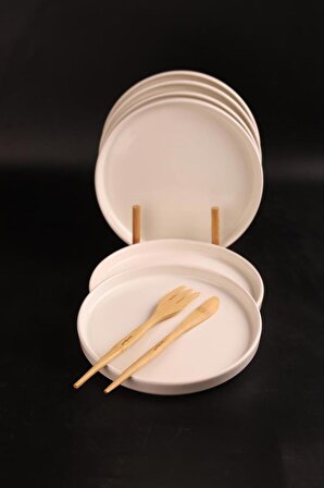 Bambum 6'lı Handmade 20 Cm Beyaz İnci Pasta Tabak Seti - Tatlı Tabağı Seti