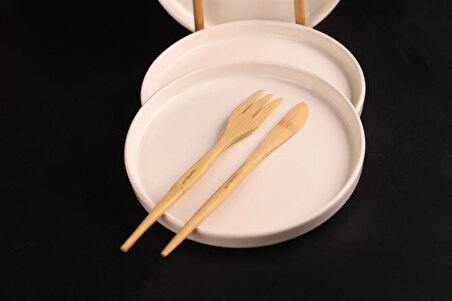 Bambum 6'lı Handmade 20 Cm Beyaz İnci Pasta Tabak Seti - Tatlı Tabağı Seti
