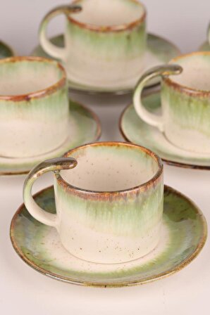 Jasmine 6 Kişilik Porselen Kristal Kahve Fincan Takımı Yeşil
