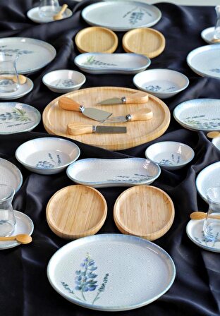 Herb 41 Parça Porselen - Bambu Kahvaltı Takımı - Lüx Kahvaltılık Sunum Seti