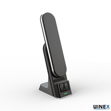 Winex 7in1 Pro 15W Kablosuz Hızlı Şarj Standı+Saat+Alarm+UsbA+Led Işıklı