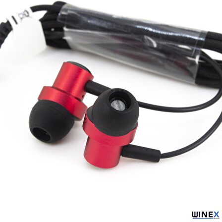 Winex Mıknatıslı Metal Mikrofonlu Kablolu Kulakiçi Kulaklık Kırmızı