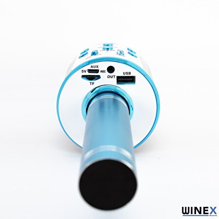Winex UsbA+TF Sd Kart+3.5mm Aux Girişli Bluetooth Karaoke Mikrofonu Mavi