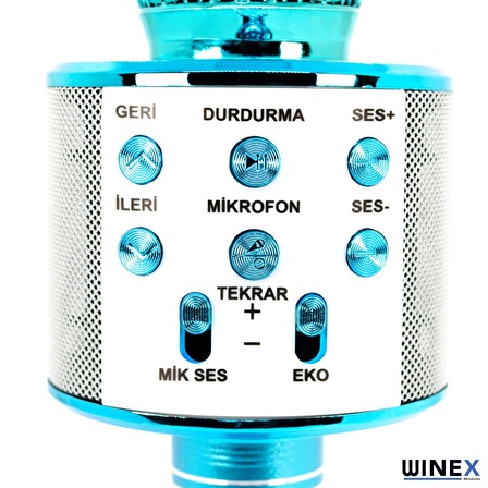 Winex UsbA+TF Sd Kart+3.5mm Aux Girişli Bluetooth Karaoke Mikrofonu Mavi