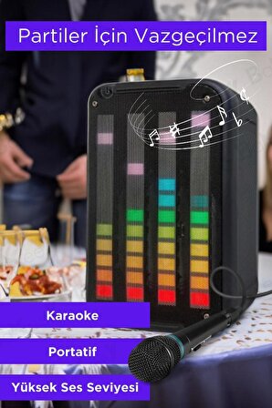 Taşınabilir Bluetooth Karaoke Hoparlör RGB Işıklı Mikrofonlu Amfi Hoparlör Android - İphone Uyumlu