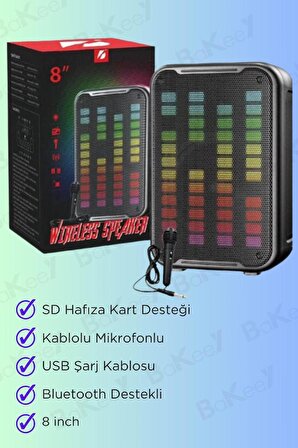 Taşınabilir Bluetooth Karaoke Hoparlör RGB Işıklı Mikrofonlu Amfi Hoparlör Android - İphone Uyumlu