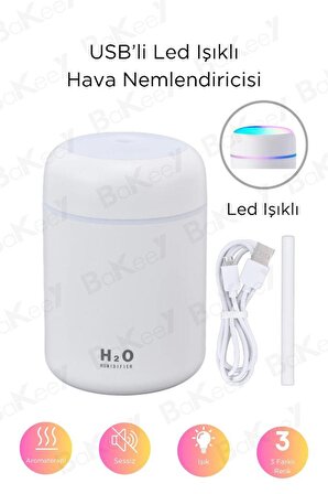 H2O Humidifier 300Ml Ulrasonik USB'li Hava Nemlendirici Led Işıklı Buhar Makinesi ve Aroma Difüzörü