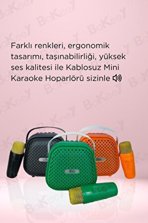 Kablosuz Mikrofonlu Mini Karaoke Bluetooth Hoparlör Işıklı Kablosuz Anfi Android Iphone Uyumlu