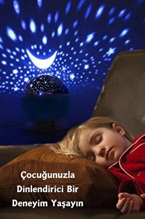 Dönen Renkli Yıldızlı Gökyüzü Projeksiyon Gece Lambası Tavan Yansıtma Led Yıldız Küre Masa Lambası