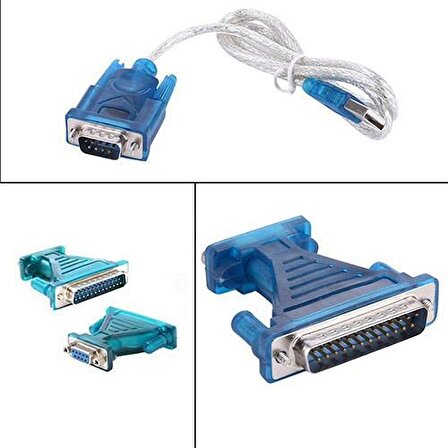 USB 2.0 to RS232 DB9 Kablo + 25 pin erkek 9 pin dişi LPT adaptör