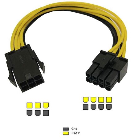 6 pin to 8 pin pcı express ekran kartı power çevirici kablo