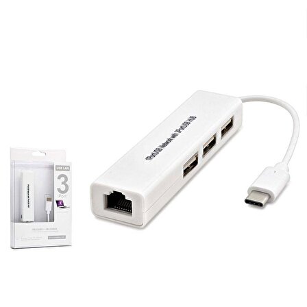 Type-C USB 3.1 To Ethernet Lan Adaptör + 3 Port USB 2.0 HUB