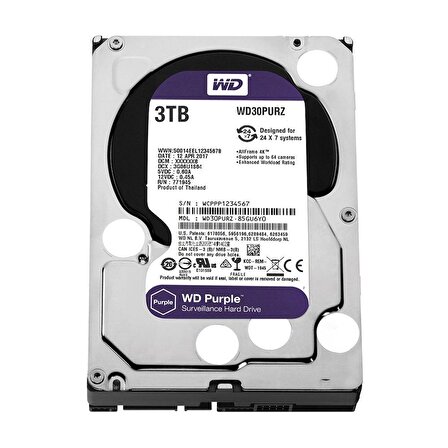 WD Purple WD30PURZ 3.5 inç 3 TB 5400 RPM Sata 3.0 Harddisk 