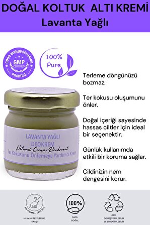 Lavanta Yağlı Krem Deodorant 40 ml. %100  Doğal