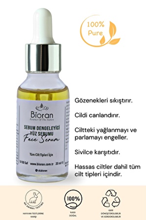 Sebum Dengeleyici Yüz Serumu %100 Saf ve Doğal İçerikli 20 ml.