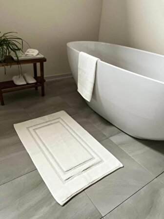 Çift Çerçeveli Doğal Pamuklu Banyo Paspası 50X80 - Beyaz