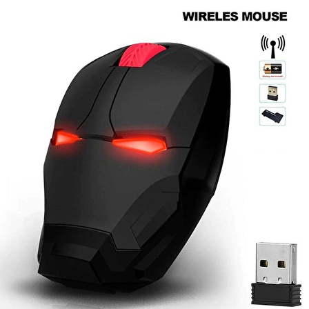 DailyTech 2.4 Ghz Iron Man Tasarımlı Kablosuz Sessiz Kırmızı Işıklı Mouse