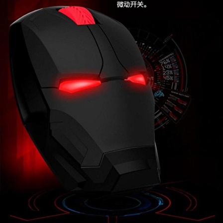 DailyTech 2.4 Ghz Iron Man Tasarımlı Kablosuz Sessiz Kırmızı Işıklı Mouse