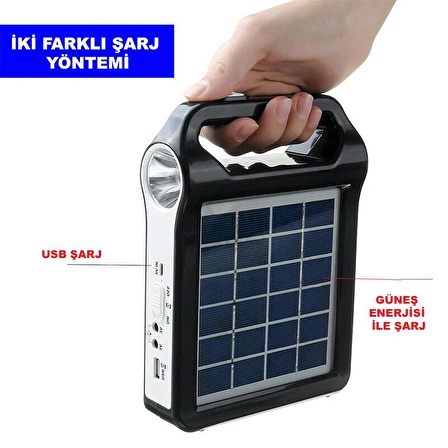 DailyTech Taşınabilir USB Şarjlı Solar Güneş Enerjili Kamp Feneri Powerbank