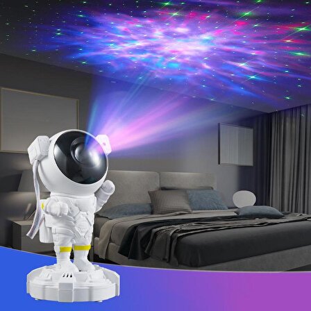 Şarjlı Astronot Kumandalı Gece Lambası Tasarımlı Işıklı Projektör Led Samanyolu