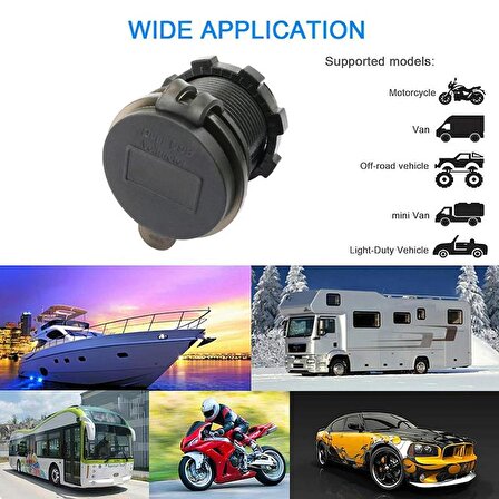 Araç Motosiklet Voltmetre Çakmaklık Telefon Şarj Aleti Çift USB Girişli 2.1A 5V Su Geçirmez 