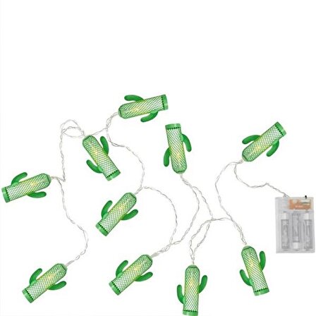 BUFFER® Pilli Yeşil Kaktüs Led Işık Zinciri Dekoratif Süs Aydınlatması