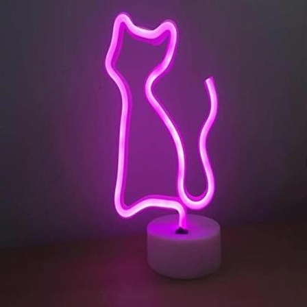 Petinka ® Pembe Kedi Neon Led Işıklı Usb Girişli Pilli Masa ve Gece Lambası