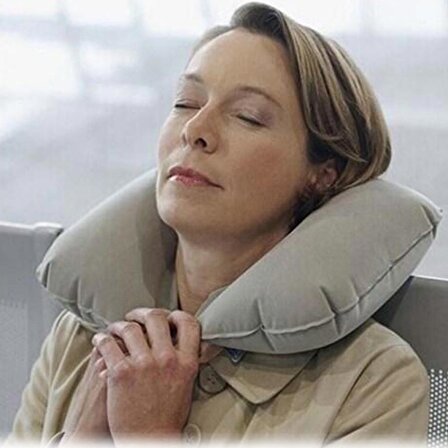 BUFFER® Seyahat Şişme Yastık Boyun Tipi Destekli Ortopedik Uyku Yastığı Ergonomik Yolculuk Araç içi