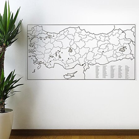 BUFFER® Yazılabilir Türkiye Haritası Manyetik Statik Pratik Fonksiyonel Duvar Stickerı 110 x 56 cm