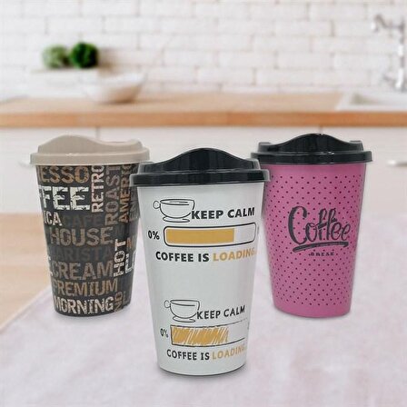 3 Adet Kahve Bardağı Seti Dekoratif Plastik Kahve Muhafaza Bardağı