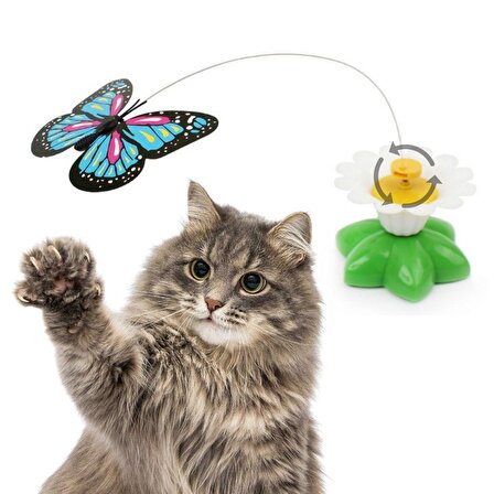 BUFFER® Hareketli Dönen Kelebek - Kedi Oyuncağı ( Pille Çalışır)