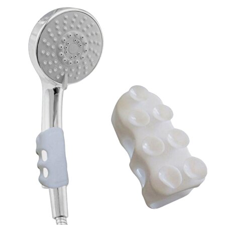 BUFFER® Çift Taraflı Yüksek Basınçlı Şampuan Hazneli Duş Başlığı + Silikon Banyo Lifi + Vakumlu Askı