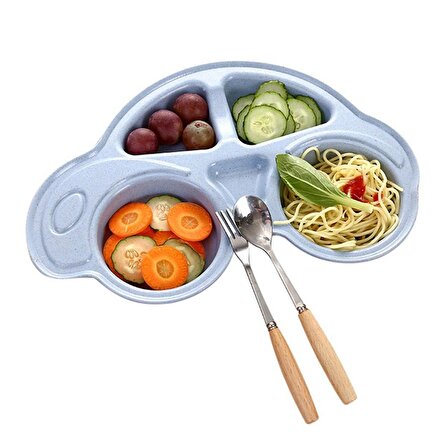 BUFFER® Deprem Pratik Mutfak Kiti-2 3 Bölmeli Sefer Tası +Bebek Çocuk İçin Araba Şeklinde  Mama Kabı