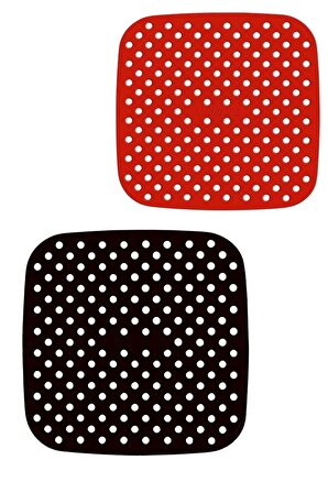 BUFFER® Yıkanılabilir Silikon Fırın Airfryer Kare Model Pişirme Matı Kırmızı Ve Siyah 20,5 Cm