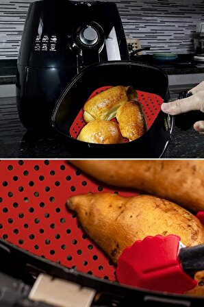  BUFFER® 150 Adet Kare Model Pişirme Kağıdı Ve Silikon Airfryer Matı 21,5 cm 