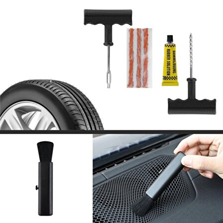 BUFFER® 6 Parça Araba Motosiklet Bisiklet Lastik Tamir Kiti ve Araba Detay Bakım Temizlik Fırçası