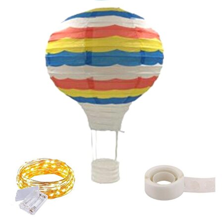  BUFFER® Tavana Asılan Kağıt Balon + 5 Mt Sarı Peri Led + Şeffaf Balon Yapıştırıcı
