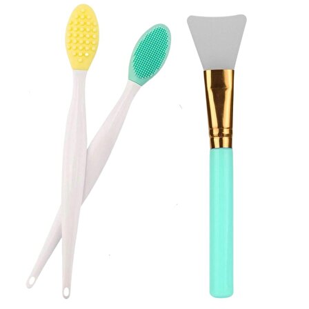 BUFFER® 2li Silikon Maske Sürme Spatulası + 2li Dudak Burun Peeling Etkili Gözenek Temizleme Fırçası