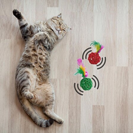 BUFFER® Kulak Modelli Hazneli Kedi Köpek Tüy Toplayıcı+ 2li Renkli Peluş Çıngıraklı Top Oyuncağı