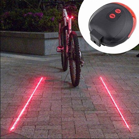 BUFFER® Çok Fonksiyonlu Pilli Bisiklet Led Lazer Işığı Arka Stop Lambası