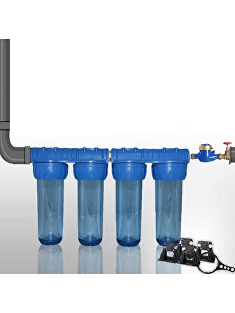 Daire Bina Sayaç Girişi 4 Aşama Su Arıtma Sistemi Yıkanabilir - Silifoz - Reçine - Blok Karbon