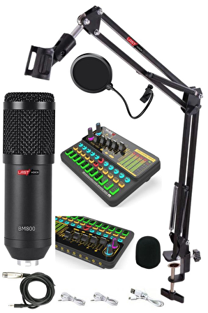 Lastvoice BM800 Live Platinium Set Efektli Ses Kartı Mikrofon Stand Kayıt Canlı Yayın Seti (PC ve Telefon)