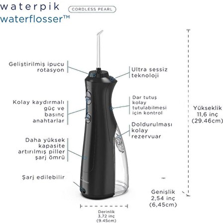 Waterpik Cordless Pearl Waterflosser WF-13 Ağız Duşu Siyah