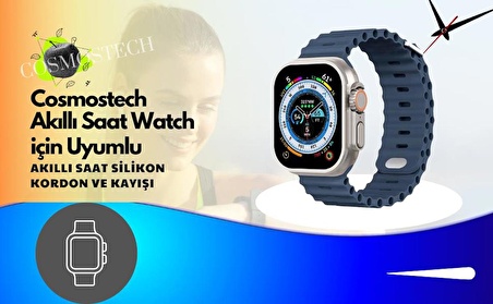 Cosmostech Akıllı Saat Watch için Uyumlu 42MM 44MM 45MM 49MM 1/2/3/4/5/6/se/7/8/ultra Akıllı Saat Silikon Kordon ve Kayışı Mavi